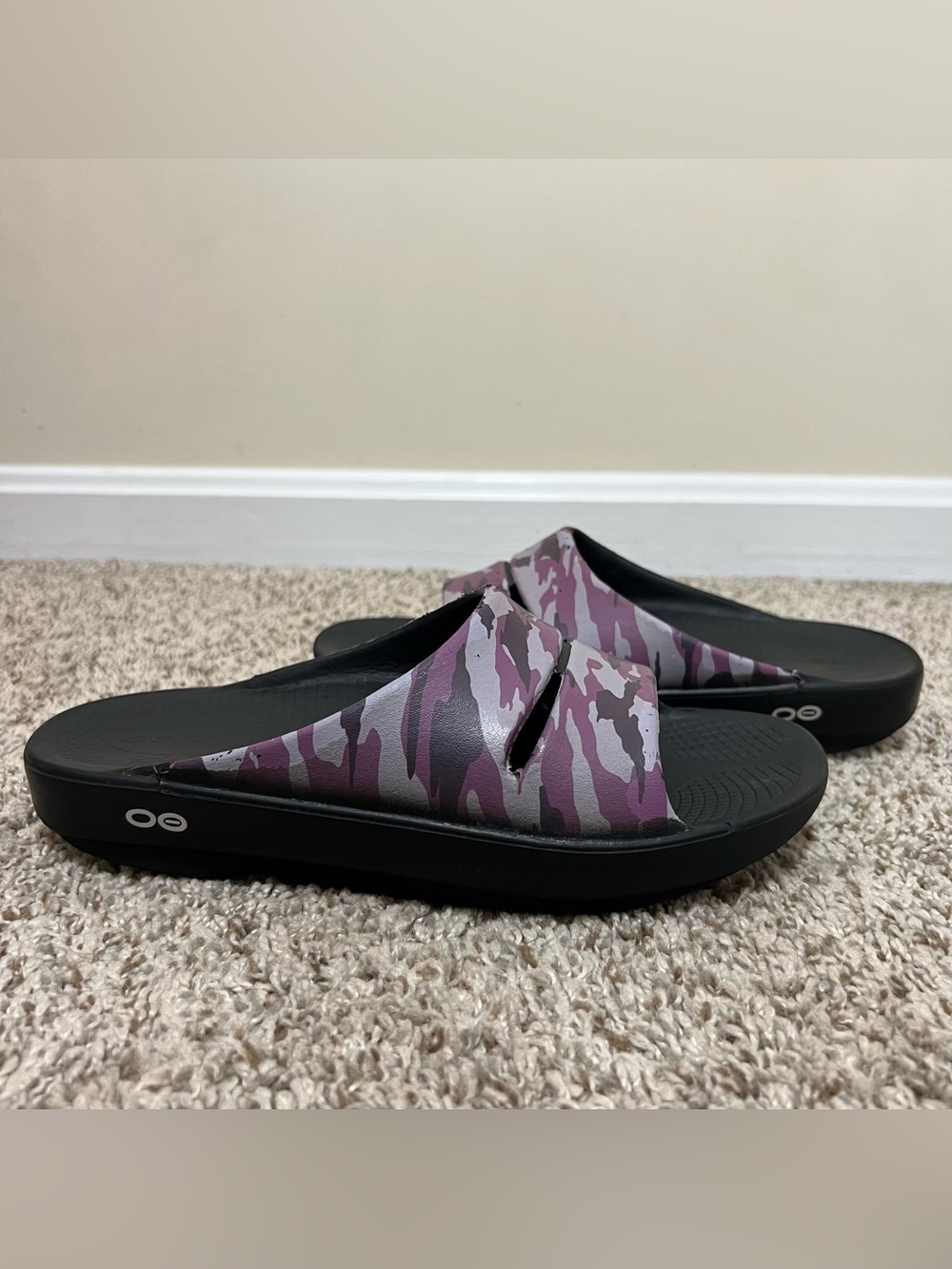 OOFOS OOahh Sport Slides Purple Camo Unisex Size M6/W8